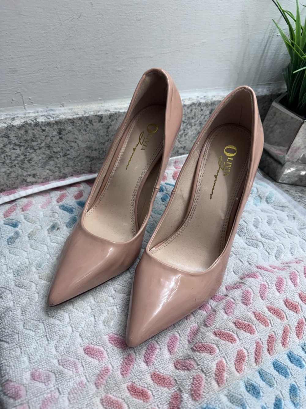 Nude Patent Pointed-Toe Pumps
